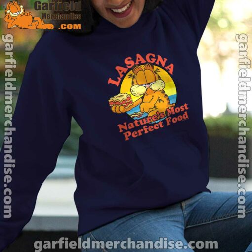 garfield lasagna natures most perfect food navy women hoodies