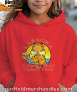 garfield lasagna natures most perfect food red hoodie youth girl