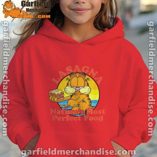 garfield lasagna natures most perfect food red hoodie youth girl