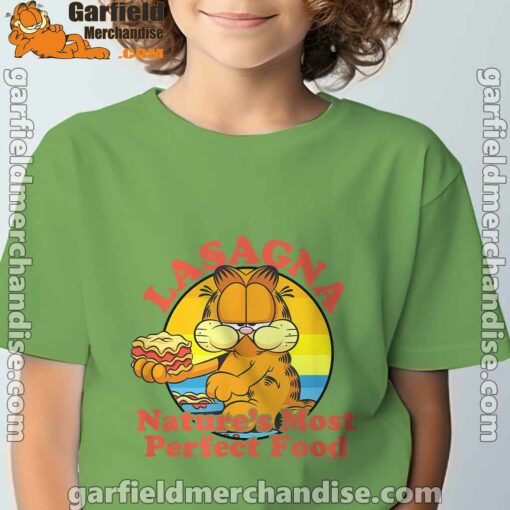 garfield lasagna natures most perfect food tee green for youth boy