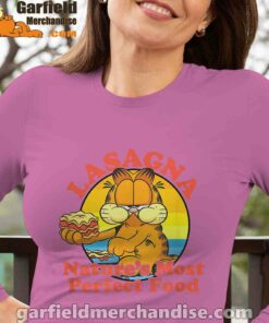 garfield lasagna natures most perfect food women's pink long sleeve