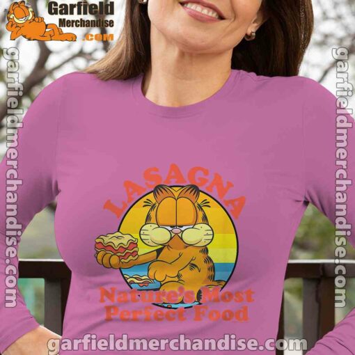 garfield lasagna natures most perfect food women's pink long sleeve