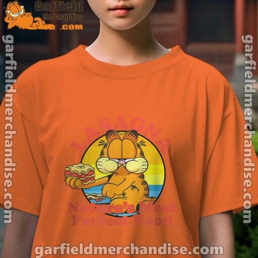 garfield lasagna natures most perfect food youth girl orange shirt