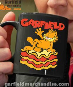 garfield lasagna slice pose black coffee mug