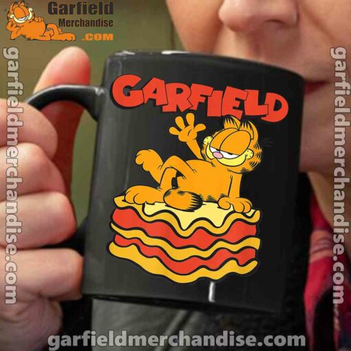 garfield lasagna slice pose black coffee mug