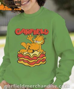 garfield lasagna slice pose green sweatshirt kids boy