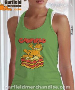 garfield lasagna slice pose green tank top women