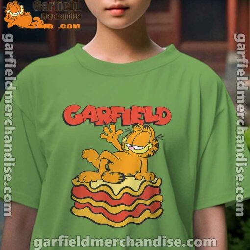 garfield lasagna slice pose green tee for girl