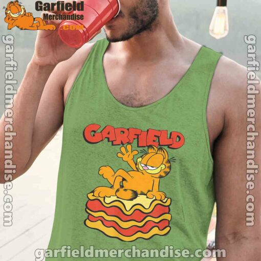 garfield lasagna slice pose men green tank tops