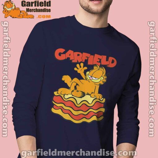 garfield lasagna slice pose men navy long sleeve