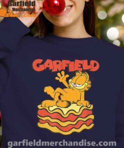 garfield lasagna slice pose navy sweatshirts for girl