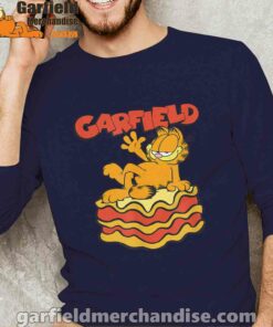 garfield lasagna slice pose navy with men's long sleeve