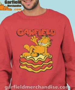 garfield lasagna slice pose red sweatshirts for man