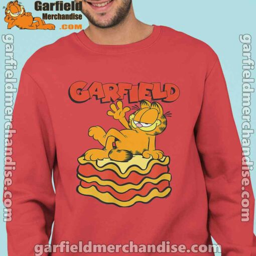 garfield lasagna slice pose red sweatshirts for man