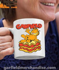 garfield lasagna slice pose white coffee mug