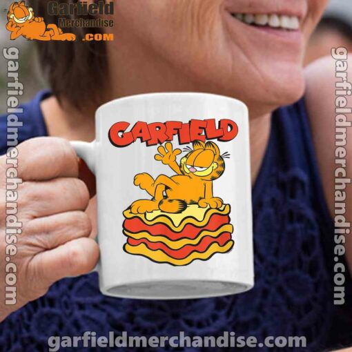 garfield lasagna slice pose white coffee mug