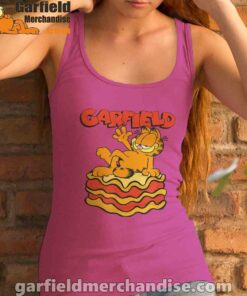 garfield lasagna slice pose women's pink tank top