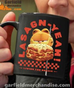 garfield lasagna yeah black coffee mug