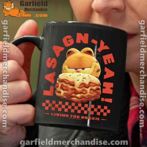 garfield lasagna yeah black coffee mug