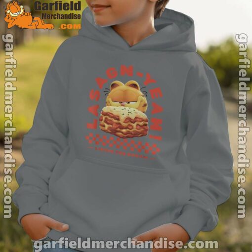 garfield lasagna yeah brown hoodie kids