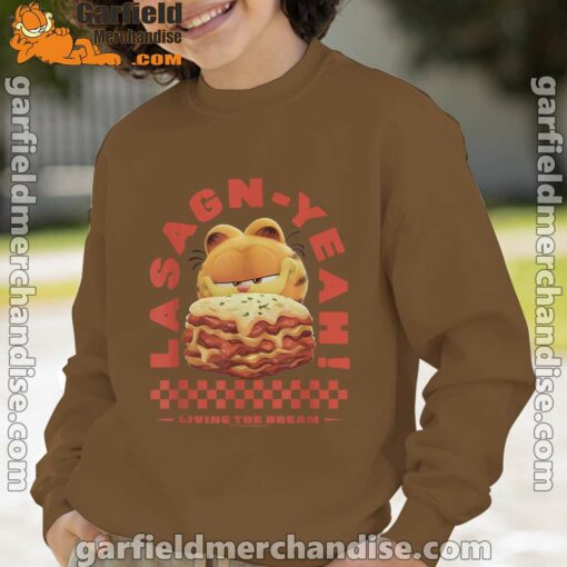 garfield lasagna yeah brown sweatshirt for youth boy