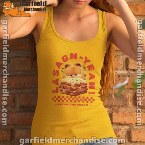 garfield lasagna yeah yellow tank top women