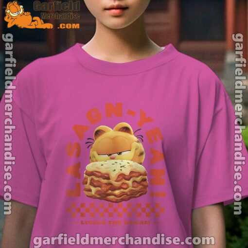 garfield lasagna yeah youth girl pink t shirt