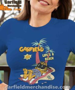 garfield lifes beach retro vintage tropical cat nap blue long sleeve with women