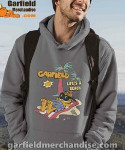 garfield lifes beach retro vintage tropical cat nap gray men hoodie for male