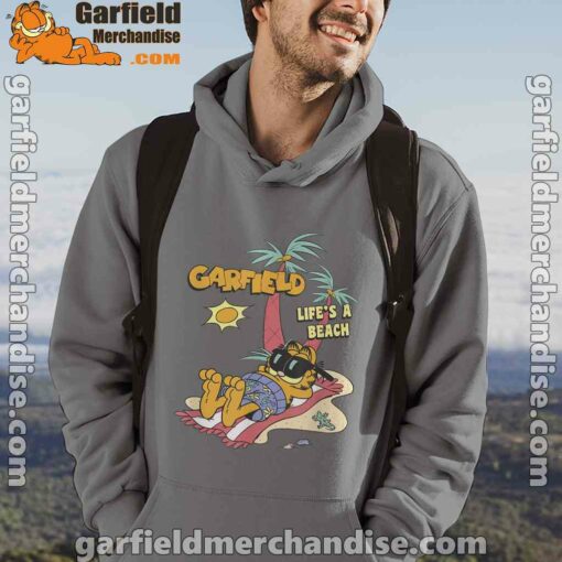 garfield lifes beach retro vintage tropical cat nap gray men hoodie for male