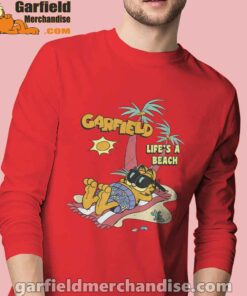 garfield lifes beach retro vintage tropical cat nap men with red long sleeve