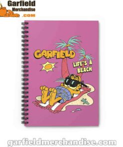 garfield lifes beach retro vintage tropical cat nap pink notebook