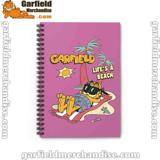 garfield lifes beach retro vintage tropical cat nap pink notebook