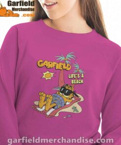 garfield lifes beach retro vintage tropical cat nap pink women sweatshirt