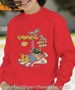 garfield lifes beach retro vintage tropical cat nap red boy sweatshirt