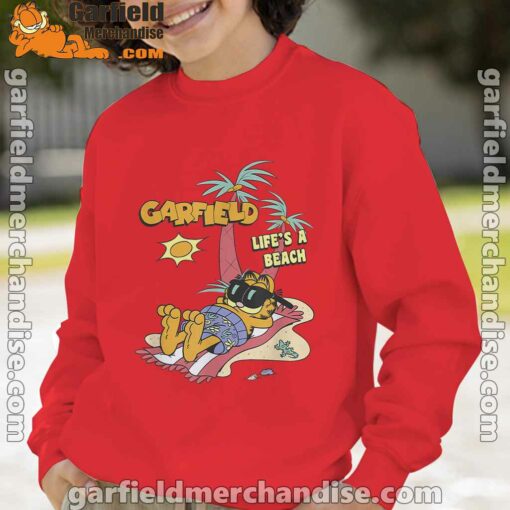 garfield lifes beach retro vintage tropical cat nap red boy sweatshirt