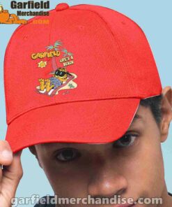 garfield lifes beach retro vintage tropical cat nap red hat