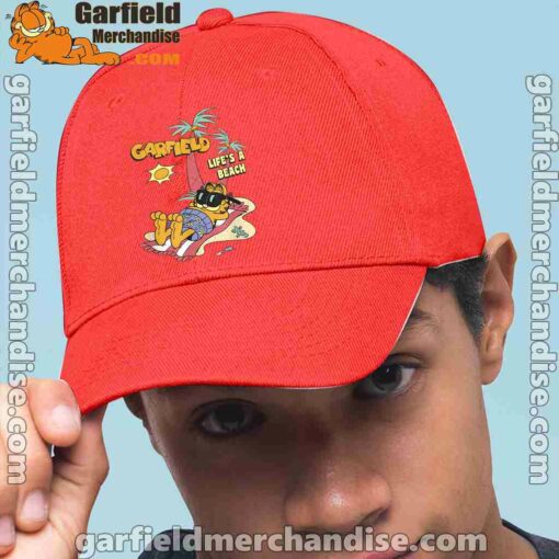 garfield lifes beach retro vintage tropical cat nap red hat