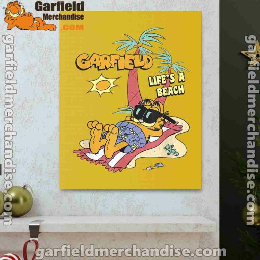 garfield lifes beach retro vintage tropical cat nap yellow canvas