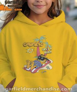 garfield lifes beach retro vintage tropical cat nap yellow hoodie for kid girl