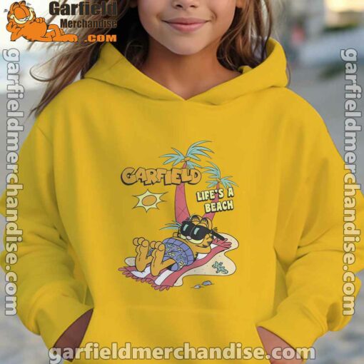 garfield lifes beach retro vintage tropical cat nap yellow hoodie for kid girl