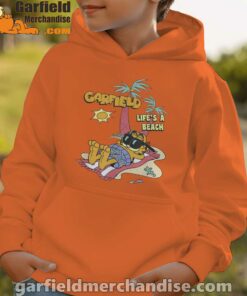 garfield lifes beach retro vintage tropical cat nap youth boy orange hoodie