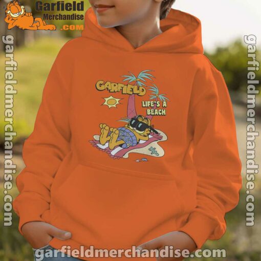 garfield lifes beach retro vintage tropical cat nap youth boy orange hoodie