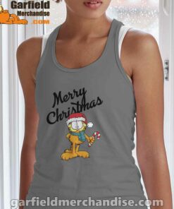 garfield merry christmas brown tank top for women