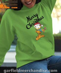 garfield merry christmas green women hoodie