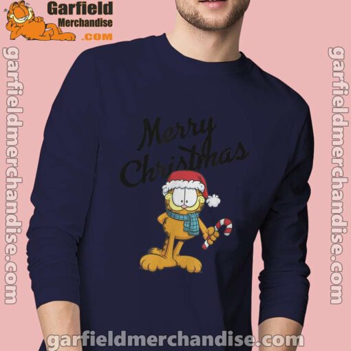 garfield merry christmas men navy long sleeve