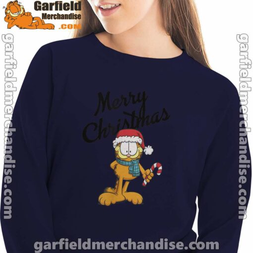 garfield merry christmas navy sweatshirt for women