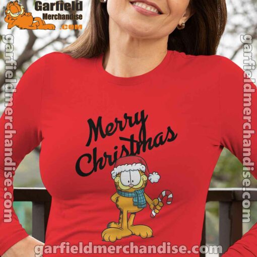 garfield merry christmas women red long sleeve