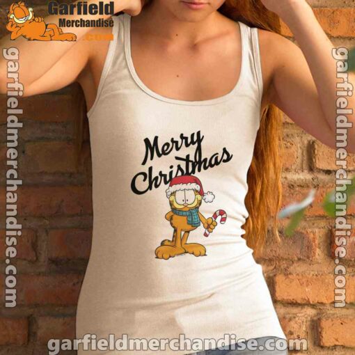 garfield merry christmas women white tank top