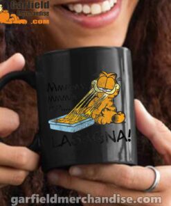 garfield mmm lasagna is life black mug